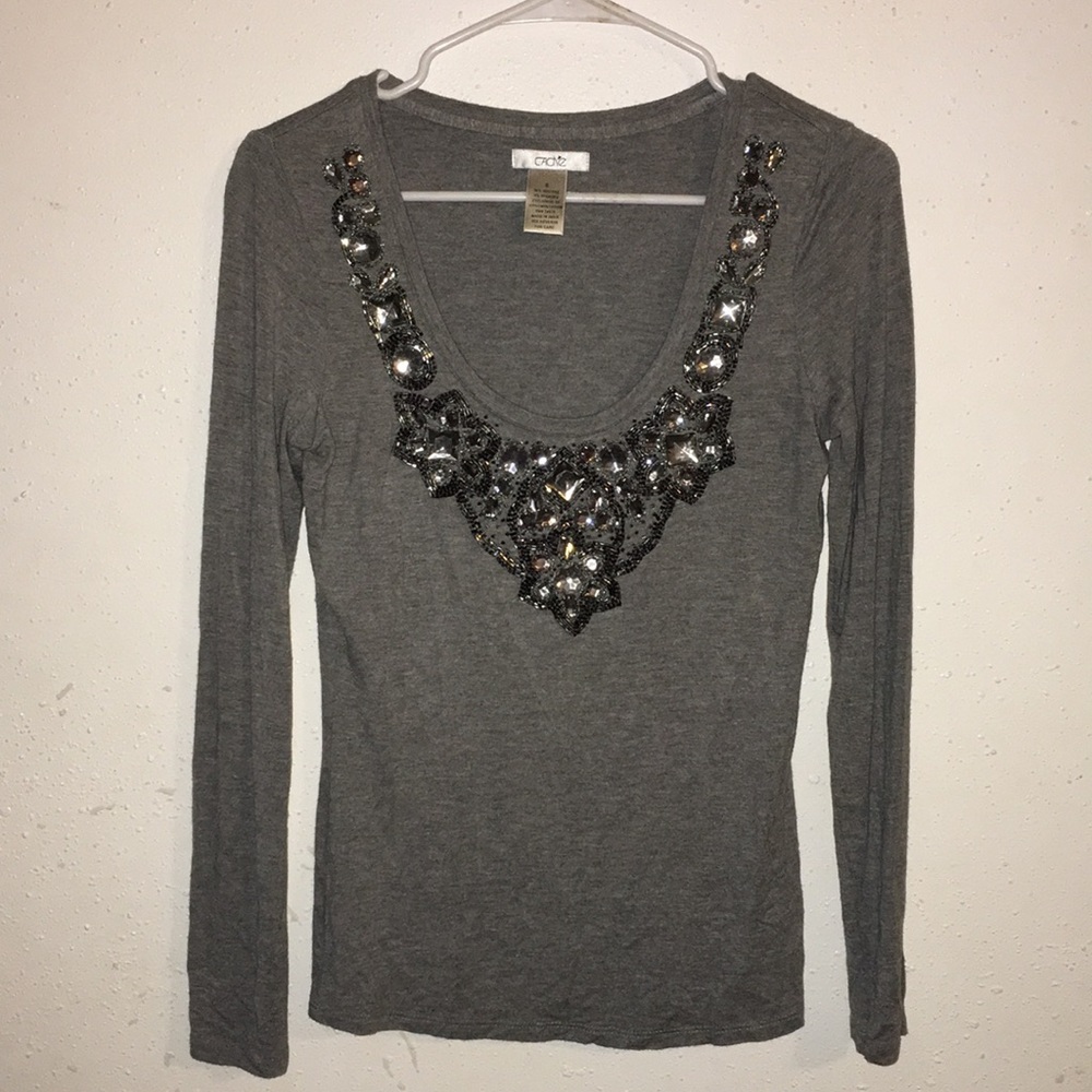 Caché size S embellished grey blouse